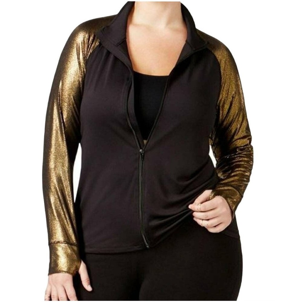 Material Girl Womens Active Plus Size Metallic Sleeve Jacket Size 1X